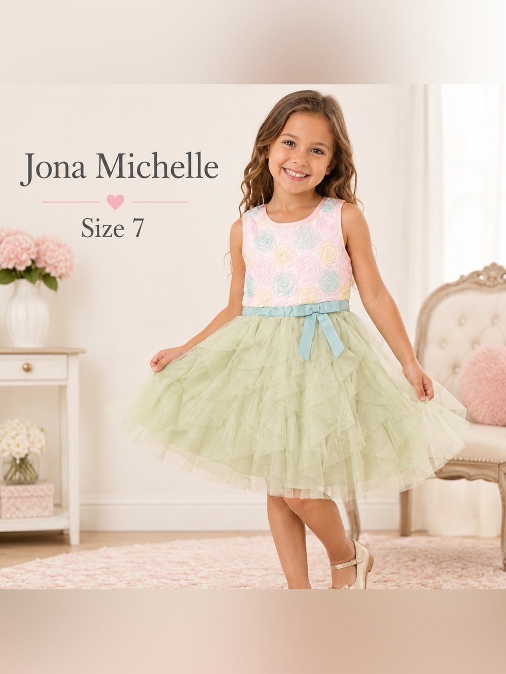 JONA MICHELLE Floral Pastel Dress with Tulle Skirt/size 7